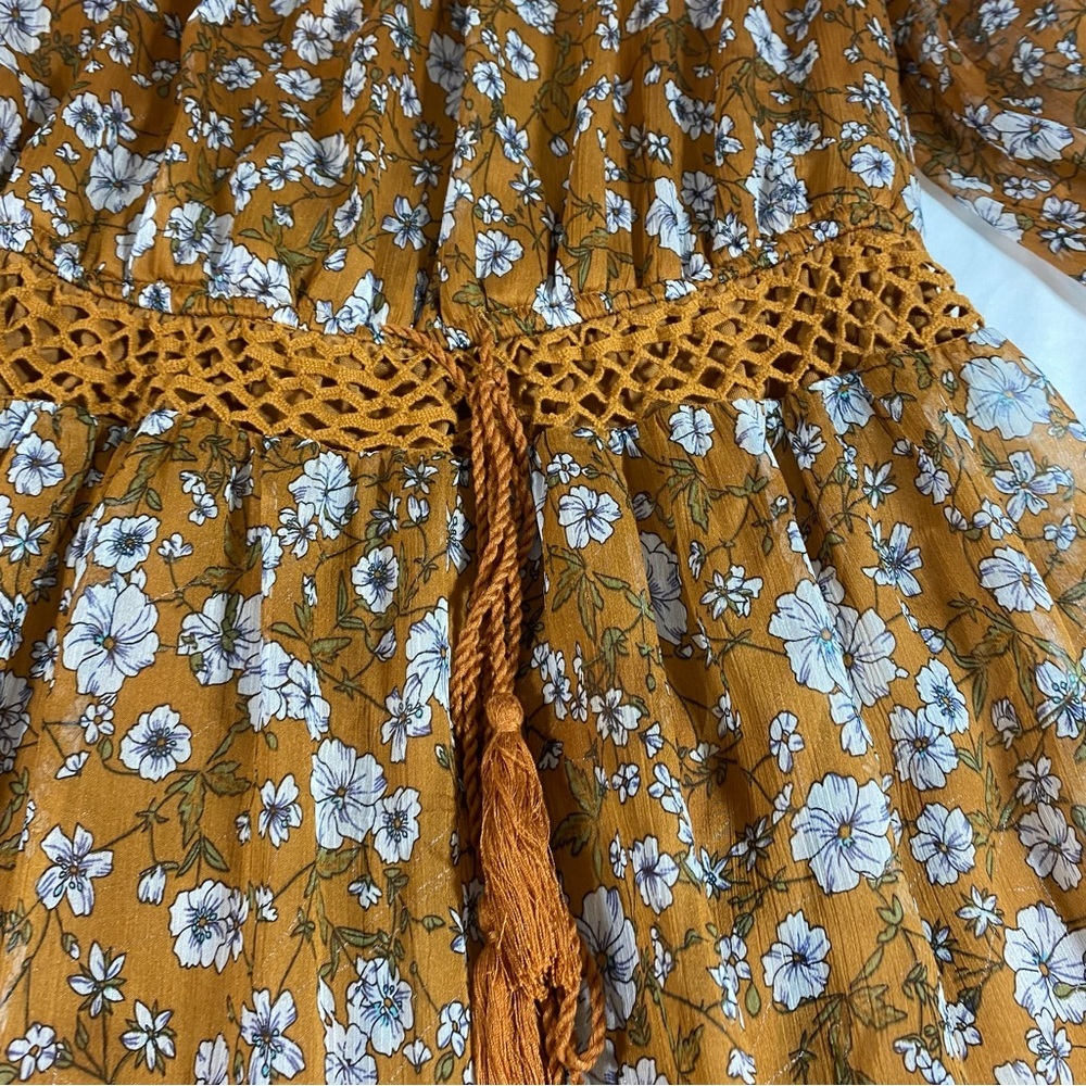 Ryan Michelle Dress Boho Floral Prairie Midi Dress Tassels Western - Picture 3 of 16
